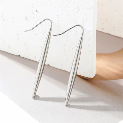 Long Geometric Hook Earrings Silver Plated Stainless Steel Tarnish Free