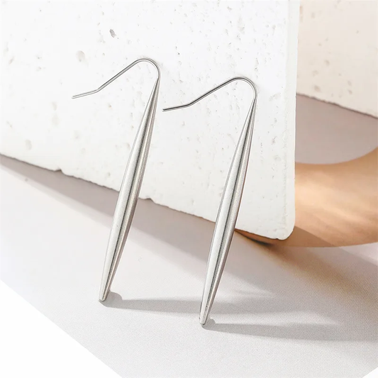 Long Geometric Hook Earrings Silver Plated Stainless Steel Tarnish Free