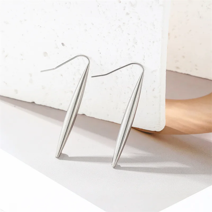 Long Geometric Hook Earrings Silver Plated Stainless Steel Tarnish Free