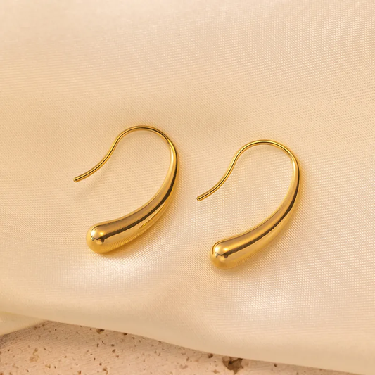 18K Gold Plated Drop Hook Earrings Stainless Steel Tarnish Free