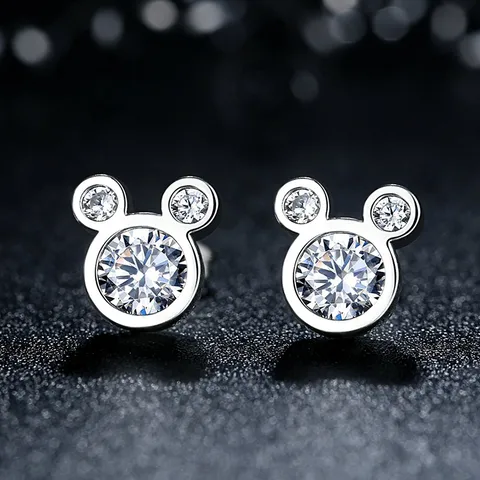 Silver Plated Cute Animal Zircon Stud Earrings Stainless Steel Tarnish Free