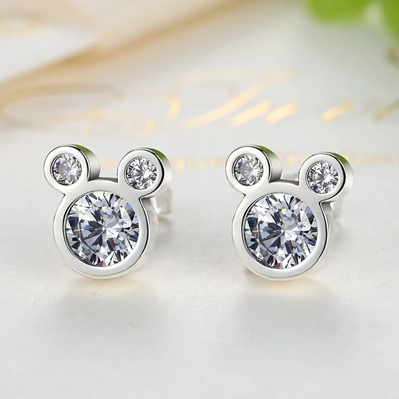 Silver Plated Cute Animal Zircon Stud Earrings Stainless Steel Tarnish Free