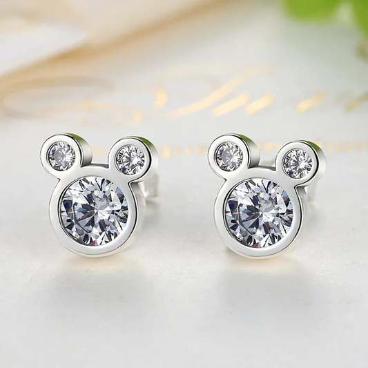 Silver Plated Cute Animal Zircon Stud Earrings Stainless Steel Tarnish Free