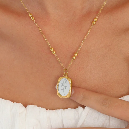 Engraved Rose Pendant Necklace 18K Gold Plated