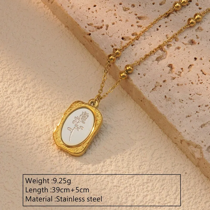Engraved Rose Pendant Necklace 18K Gold Plated