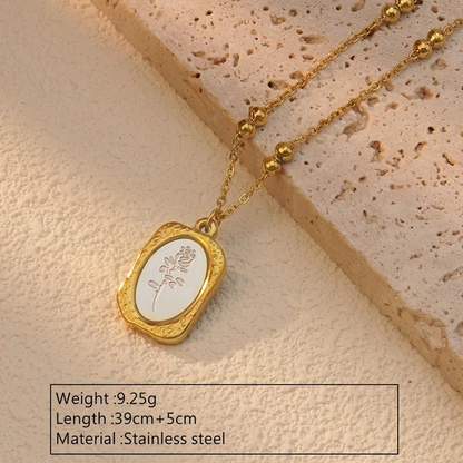 Engraved Rose Pendant Necklace 18K Gold Plated