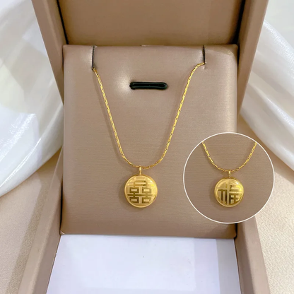 Engraved Pendant Necklace 18K Gold Plated