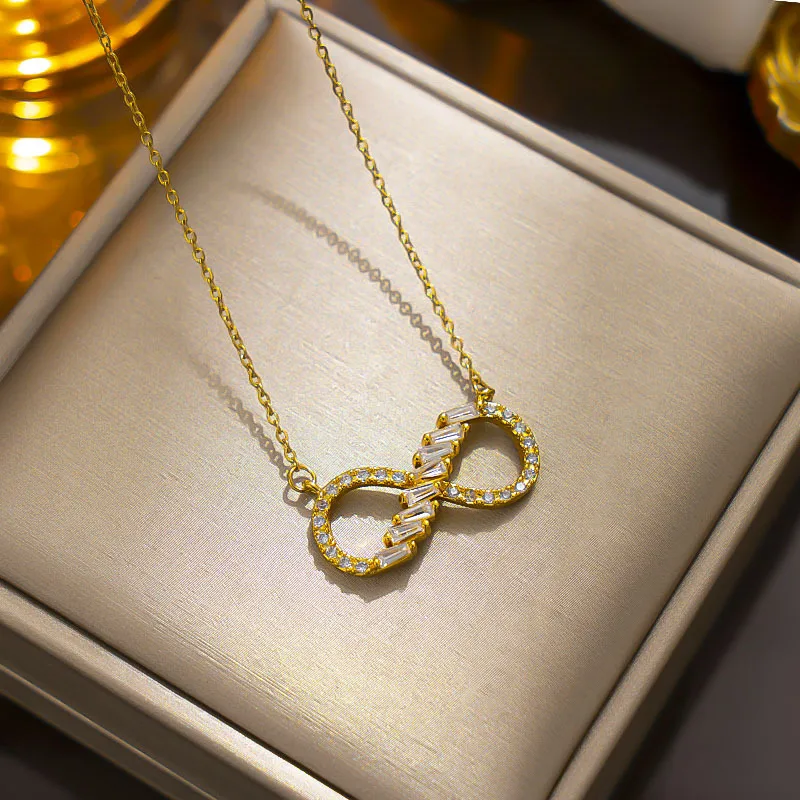 Infinity Zircon Pendant Necklace 18K Gold Plated
