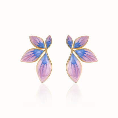 Purple Blue Enamel Leaf Earrings 18K Gold Plated Stainless Steel