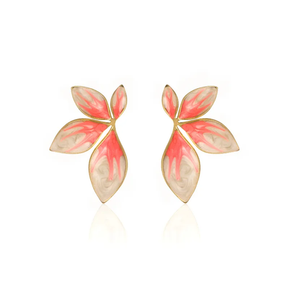 White Pink Enamel Leaf Earrings 18K Gold Plated Stainless Steel