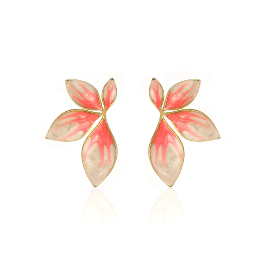 White Pink Enamel Leaf Earrings 18K Gold Plated Stainless Steel