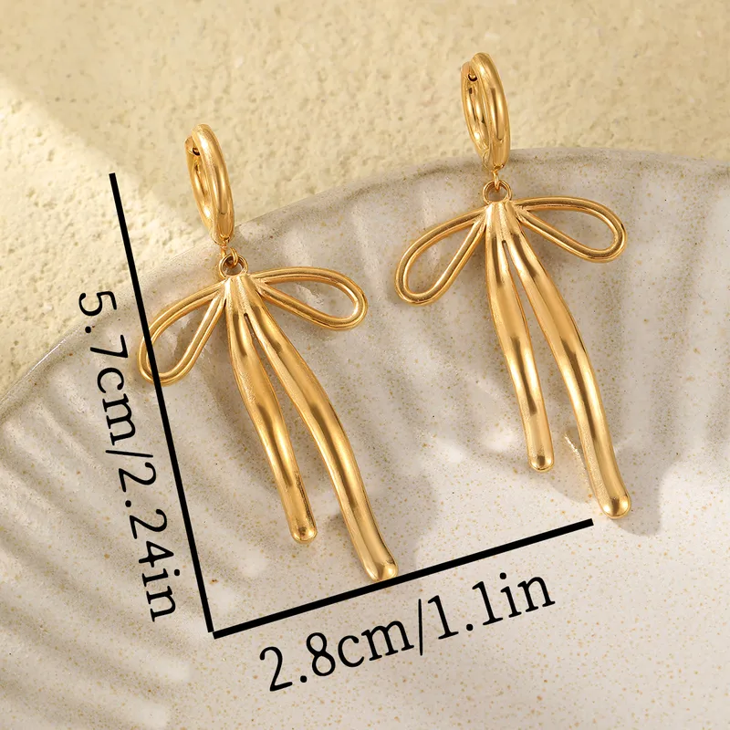 Dangling Beautiful Bow Huggie Hoop Earrings 18K Gold Plated Hypoallergenic