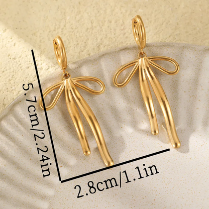 Dangling Beautiful Bow Huggie Hoop Earrings 18K Gold Plated Hypoallergenic