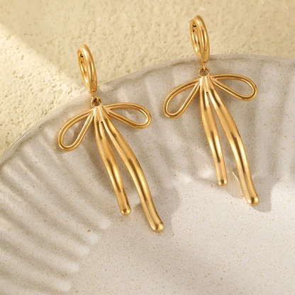Dangling Beautiful Bow Huggie Hoop Earrings 18K Gold Plated Hypoallergenic