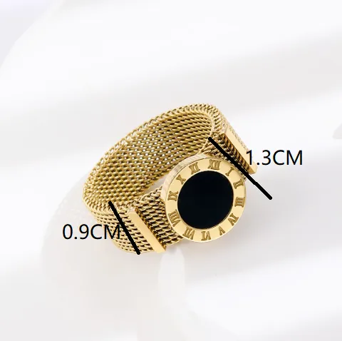 Black Gold Roman Numeral Mesh Ring 18K Gold Plated Stainless Steel