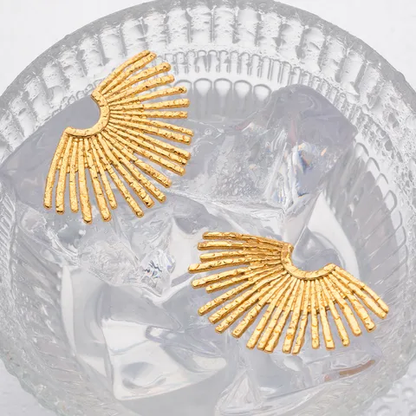 Statement Textured Sun Earrings 18K Gold Plated  Stainless Steel