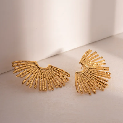 Statement Textured Sun Earrings 18K Gold Plated  Stainless Steel