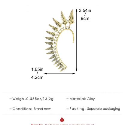 Statement Leaf Ear Cuff 18K Gold Plated Stainless Steel