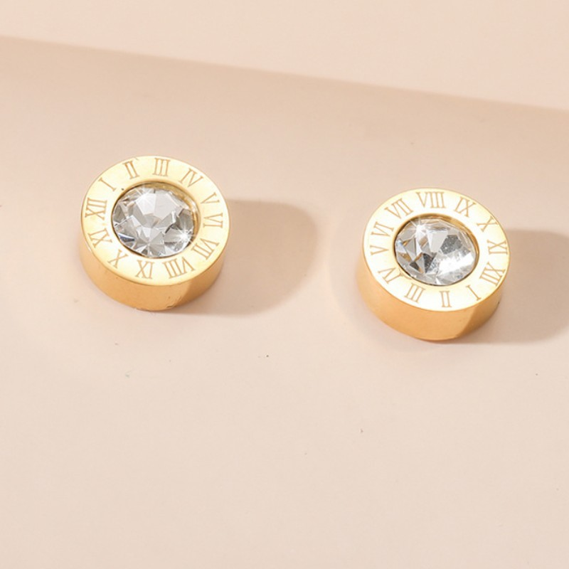 Roman Numeral Stud Earrings, 18K Gold Plated, Hypoallergenic, Stainless Steel