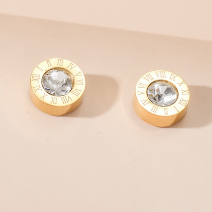 Roman Numeral Stud Earrings, 18K Gold Plated, Hypoallergenic, Stainless Steel