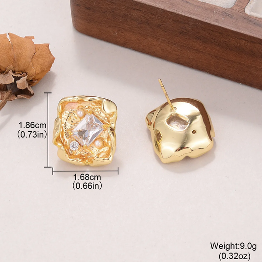 Moissanite and Pearl Statement Stud Earrings, Anti Tarnish, Stainless Steel