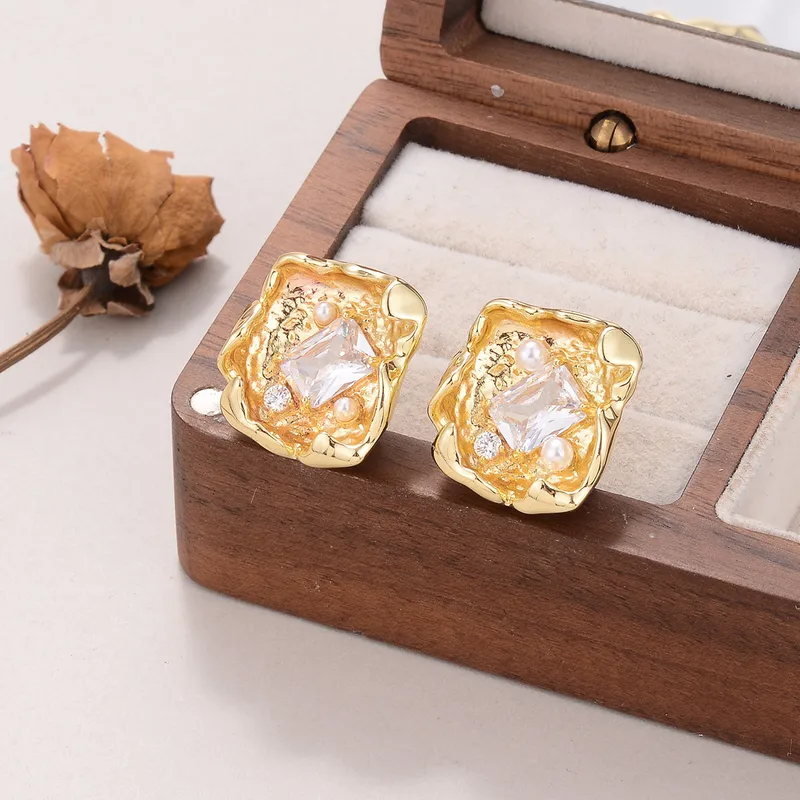 Moissanite and Pearl Statement Stud Earrings, Anti Tarnish, Stainless Steel