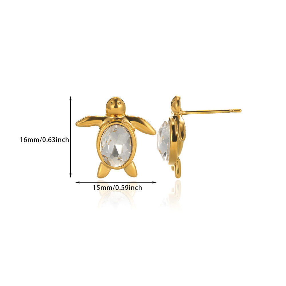 Turtle Zircon Stud Earrings, 18K Gold Plated, Stainless Steel, Waterproof