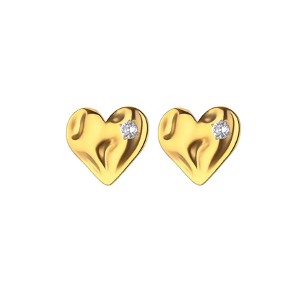 Abstract Heart CZ Stud Earrings, 18K Gold Plated, Stainless Steel