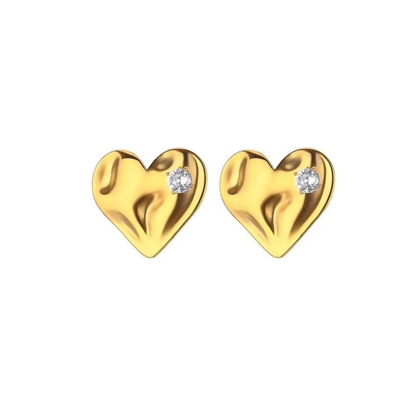 Abstract Heart CZ Stud Earrings, 18K Gold Plated, Stainless Steel