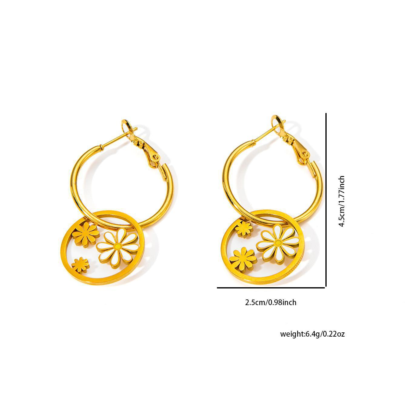 Daisy Hoop Earrings, 18K Gold Plated, Stainless Steel, Hypoallergenic