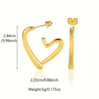 Abstract Heart Open Hoop Earrings, Stainless Steel, Waterproof