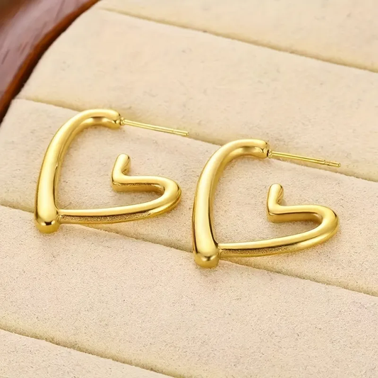 Abstract Heart Open Hoop Earrings, Stainless Steel, Waterproof