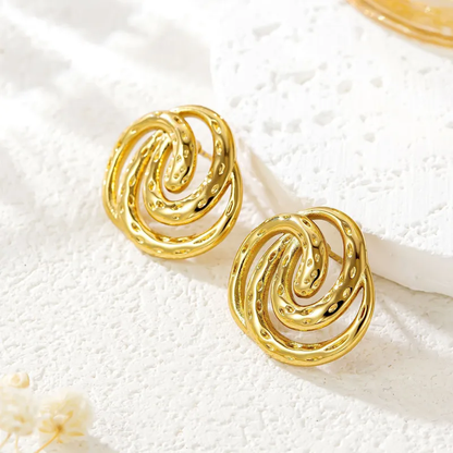 Spiral Swirl Gold Plated Stud Earrings, Stainless Steel, Hypoallergenic