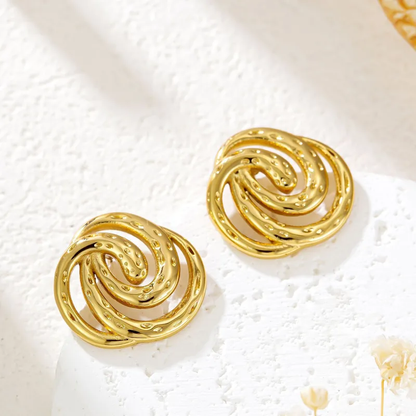 Spiral Swirl Gold Plated Stud Earrings, Stainless Steel, Hypoallergenic