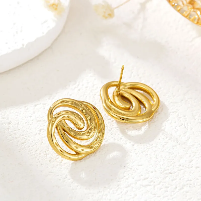 Spiral Swirl Gold Plated Stud Earrings, Stainless Steel, Hypoallergenic
