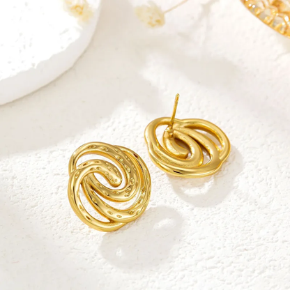 Spiral Swirl Gold Plated Stud Earrings, Stainless Steel, Hypoallergenic