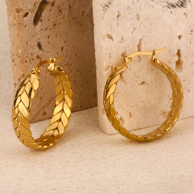 Braided Hoop Earrings, 18K Gold Plated Stainless Steel, Waterproof