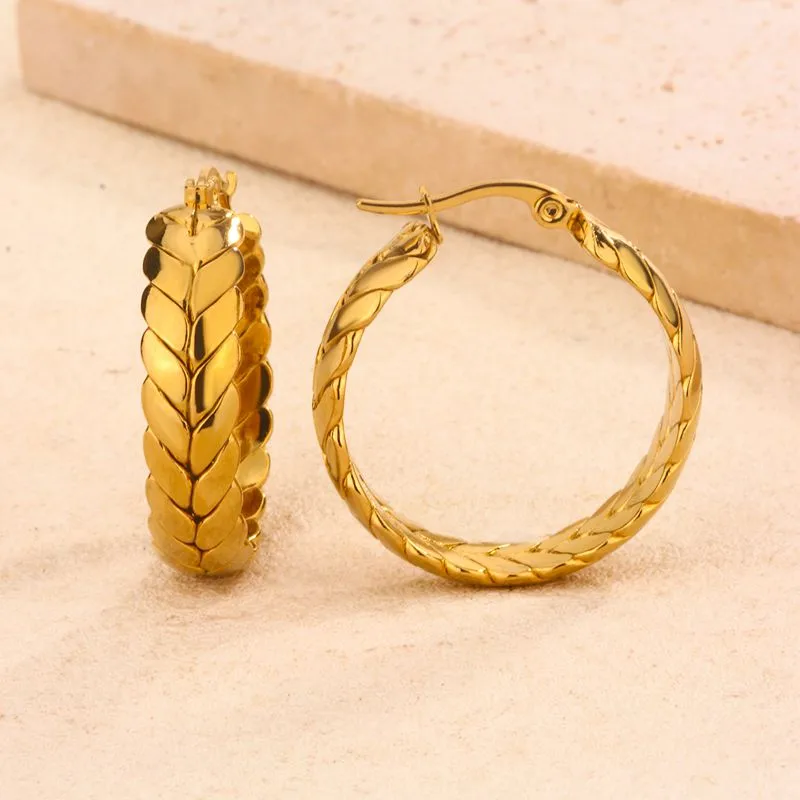Braided Hoop Earrings, 18K Gold Plated Stainless Steel, Waterproof
