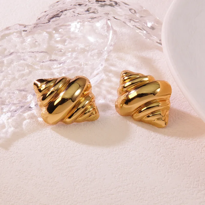 Croissant Shaped Stud Earrings, 18K Gold Plated, Stainless Steel