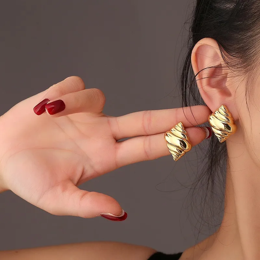 Croissant Shaped Stud Earrings, 18K Gold Plated, Stainless Steel