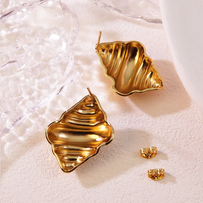 Croissant Shaped Stud Earrings, 18K Gold Plated, Stainless Steel
