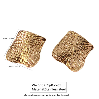 Textured Curved Gold Plated Stud Earrings, Tarnish Free, Stainless Steel