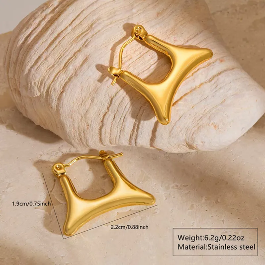 Geometric Funky Hoop Earrings, 18K Gold Plated Stainless Steel, Waterproof