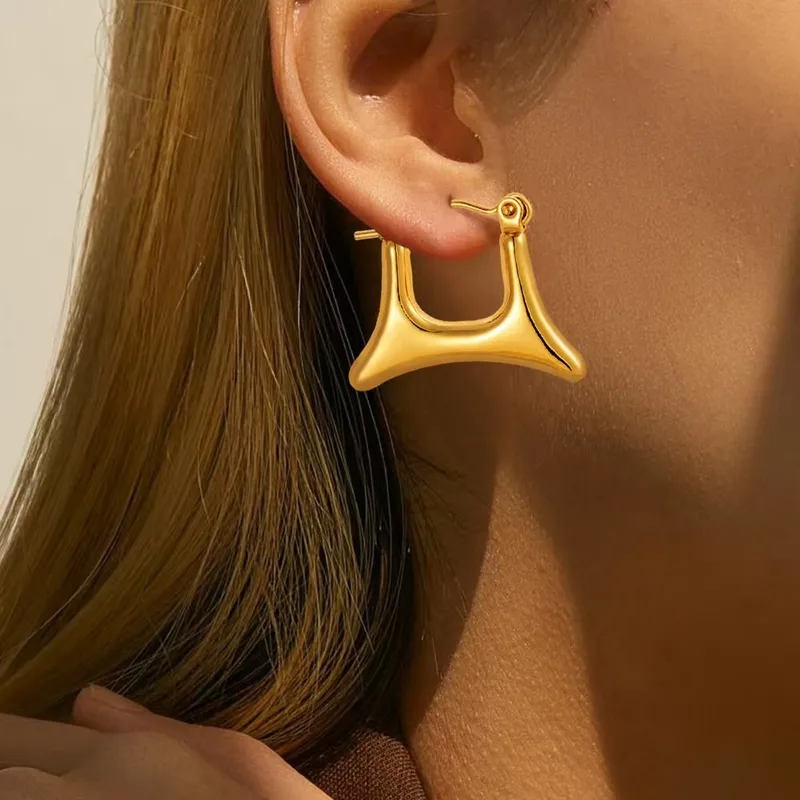 Geometric Funky Hoop Earrings, 18K Gold Plated Stainless Steel, Waterproof
