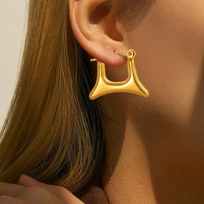 Geometric Funky Hoop Earrings, 18K Gold Plated Stainless Steel, Waterproof