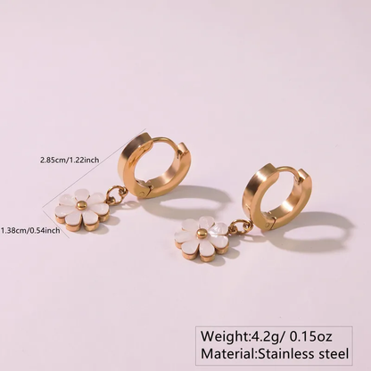 Daisy Huggie Hoop Earrings, 18K Gold Plated, Stainless Steel