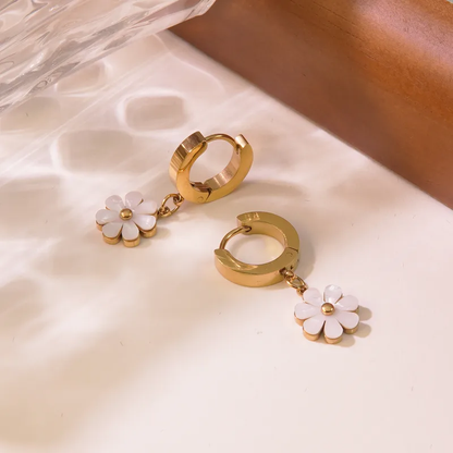 Daisy Huggie Hoop Earrings, 18K Gold Plated, Stainless Steel