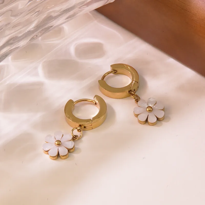 Daisy Huggie Hoop Earrings, 18K Gold Plated, Stainless Steel