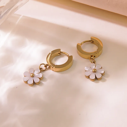 Daisy Huggie Hoop Earrings, 18K Gold Plated, Stainless Steel