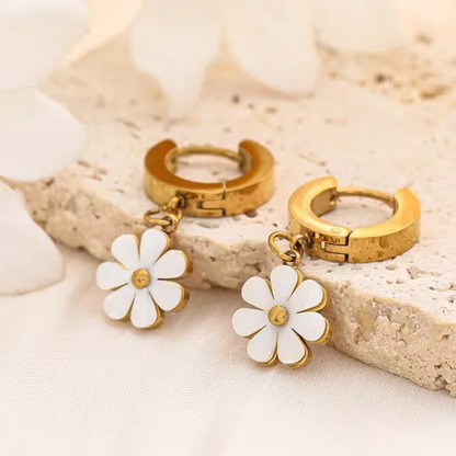 Daisy Huggie Hoop Earrings, 18K Gold Plated, Stainless Steel